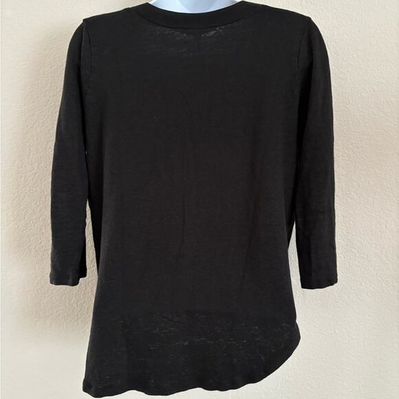 Sandro Linen Silk Black 3/4 Sleeve Top Sz 2 - Picture 4 of 7